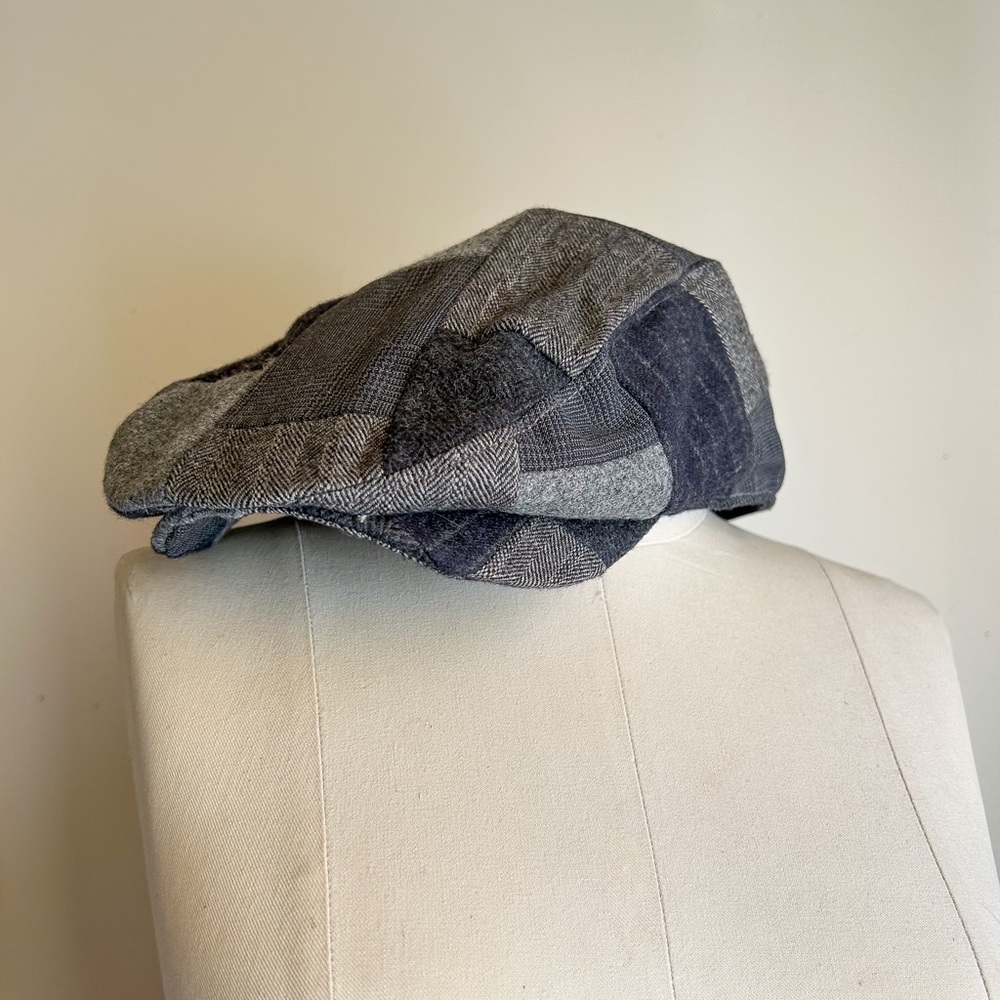 Cool J.Crew 00s Mens Newsboy Messenger Plaid Pinstripe Grey Flannel Hat Cap L/XL